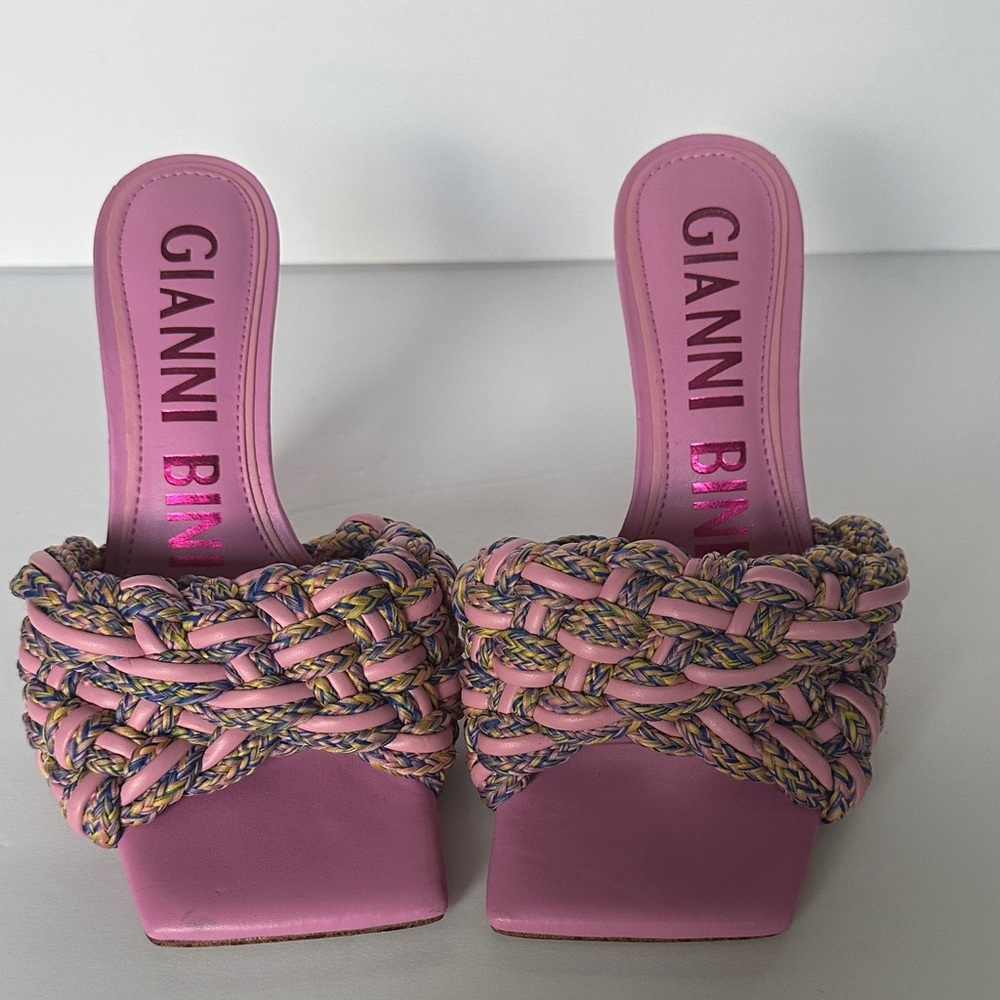 Gianni Bini Bibby woven leather corded square toe heels pink/multicolor 7.5 - Picture 2 of 11